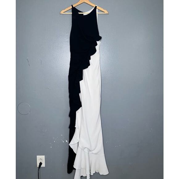 Talbot Runhof Two Tone Ruffle Column Maxi Gown Black White Size 6 NWT - Picture 3 of 14